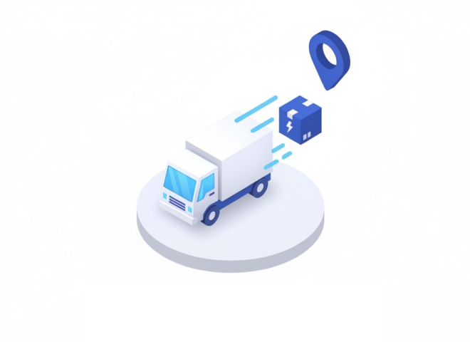 Parts are shipped icon representing delivery, logistics, and completion of manufacturing workflow.