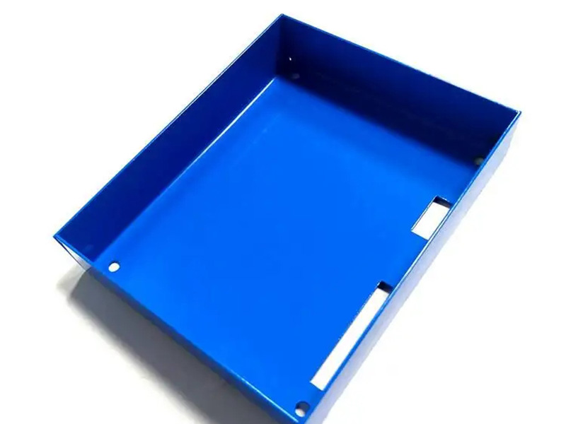 Sheet Metal Fabrication Surface Finish Printing Blue Color Sheet metal fabricated part with blue printed surface finish for customized appearance