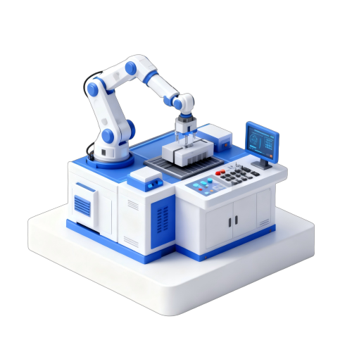 Animated Style Automated Production Line Image Animated style image of an automated production line showing machinery and workflow in a modern manufacturing process.